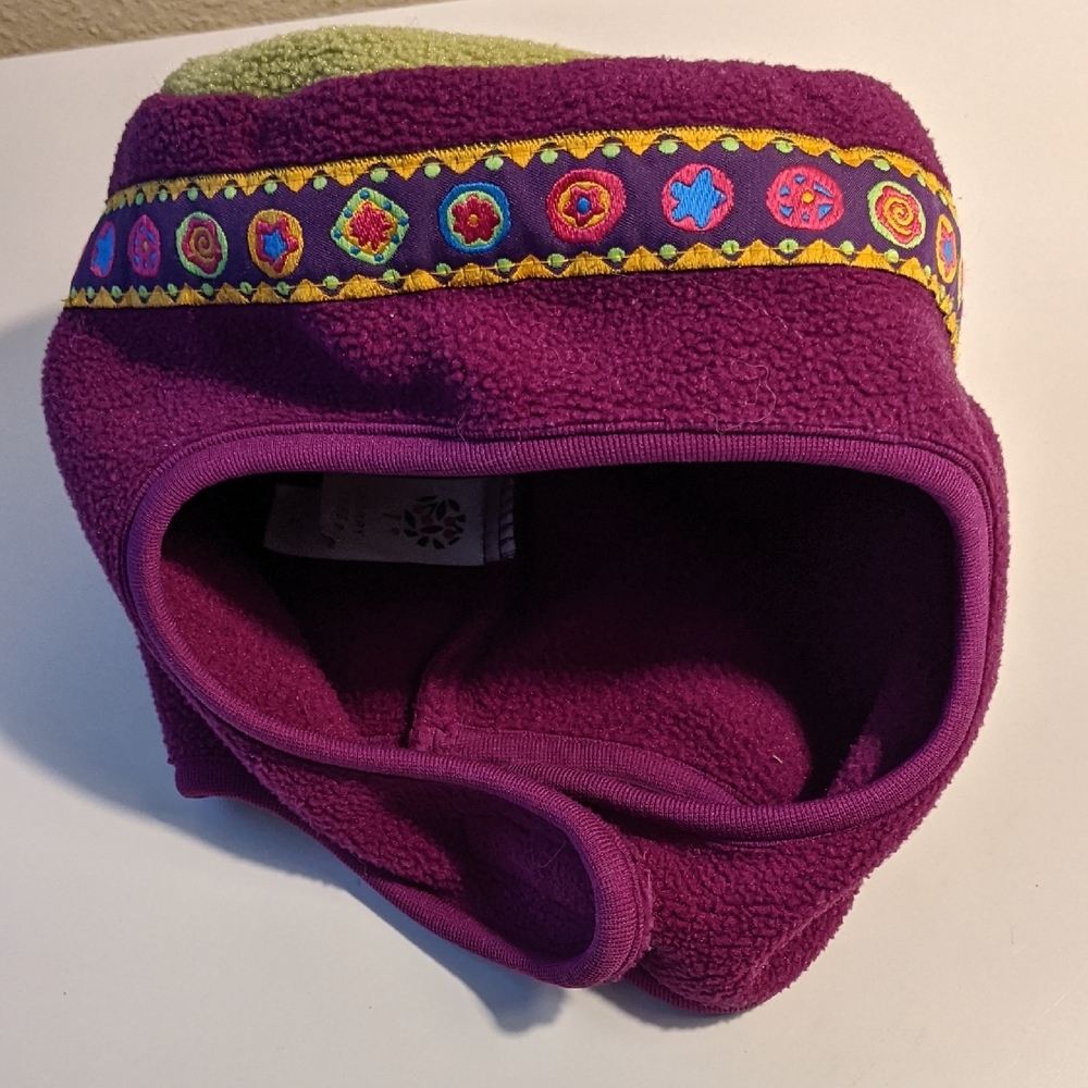 Vintage Girls Large Winter Hat Cherry Tree Fleece Under Chin Closure Ribbon Trim